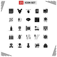 Group of 25 Modern Solid Glyphs Set for coding globe gestures cover passport Editable Vector Design Elements