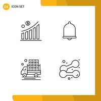 Line Pack of 4 Universal Symbols of business farm statistic notification truck Editable Vector Design Elements