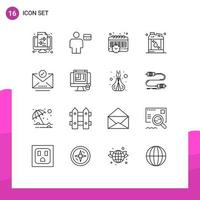 Mobile Interface Outline Set of 16 Pictograms of email liquid debit kerosene bottle Editable Vector Design Elements