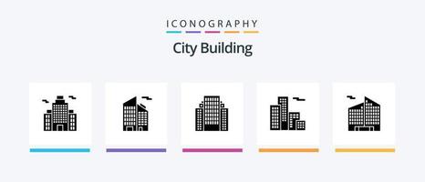 ciudad edificio glifo 5 5 icono paquete incluso . oficina. edificio. negocio. casa. creativo íconos diseño vector