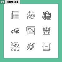 Pack of 9 Modern Outlines Signs and Symbols for Web Print Media such as map vehicle control construction truck Editable Vector Design Elements