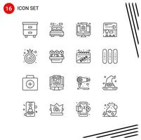 16 Universal Outlines Set for Web and Mobile Applications vegetable food computer game pacman Editable Vector Design Elements