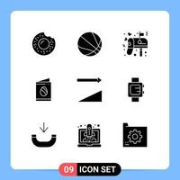 Group of 9 Modern Solid Glyphs Set for hand watch sort love ascending easter Editable Vector Design Elements