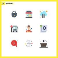 9 Universal Flat Color Signs Symbols of user avatar cloud computing bus stop city Editable Vector Design Elements