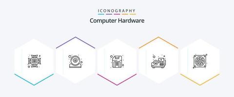 Computer Hardware 25 Line icon pack including hardware. computer. disk. casing. presentation vector