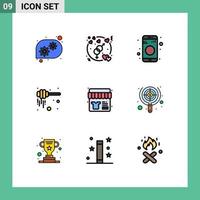 Pack of 9 Modern Filledline Flat Colors Signs and Symbols for Web Print Media such as shopping sale data nectar honey Editable Vector Design Elements