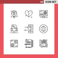 Outline Pack of 9 Universal Symbols of conversation communication hobby call law Editable Vector Design Elements