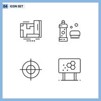 Mobile Interface Line Set of 4 Pictograms of gps aim navigation cleaning point Editable Vector Design Elements