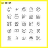 Modern Set of 25 Lines Pictograph of newsletter email document party email email virus Editable Vector Design Elements