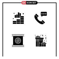Modern Set of 4 Solid Glyphs Pictograph of analytics camera lenses graph contact photographic lenses Editable Vector Design Elements