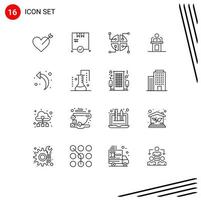 Modern Set of 16 Outlines Pictograph of back speech map seminar professional Editable Vector Design Elements