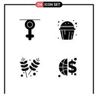 Pictogram Set of 4 Simple Solid Glyphs of gender farming human cup cake grains Editable Vector Design Elements