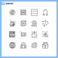 Universal Icon Symbols Group of 16 Modern Outlines of shopping digital grid bag phone Editable Vector Design Elements