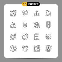 Universal Icon Symbols Group of 16 Modern Outlines of anonymous bangladesh country algorithm bangladesh structure Editable Vector Design Elements