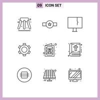 Mobile Interface Outline Set of 9 Pictograms of health setting alert gear warning Editable Vector Design Elements