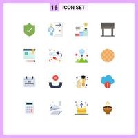 Pack of 16 Modern Flat Colors Signs and Symbols for Web Print Media such as pen browser achievements table desk Editable Pack of Creative Vector Design Elements