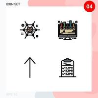 Pictogram Set of 4 Simple Filledline Flat Colors of mind up brainstorming board clipboard Editable Vector Design Elements