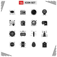 Modern Set of 16 Solid Glyphs Pictograph of distance internet layout globe watch Editable Vector Design Elements