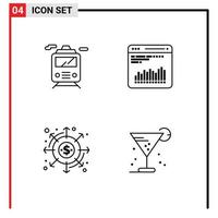 Line Pack of 4 Universal Symbols of train finance chart diagnostic payments Editable Vector Design Elements