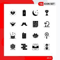 Mobile Interface Solid Glyph Set of 16 Pictograms of reward top electric award moon Editable Vector Design Elements