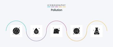 Pollution Glyph 5 Icon Pack Including waste. hazard. pollution. flask. pollution vector