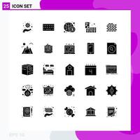 Set of 25 Vector Solid Glyphs on Grid for mountain bricks finance brick music Editable Vector Design Elements