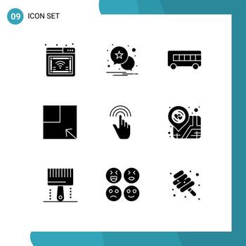 User Interface Pack of 9 Basic Solid Glyphs of tap hand transport gestures view Editable Vector Design Elements