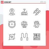 Mobile Interface Outline Set of 9 Pictograms of life food barbeque bowl timer Editable Vector Design Elements