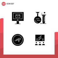 4 Universal Solid Glyph Signs Symbols of computer pulse service lab group Editable Vector Design Elements