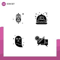 Group of 4 Solid Glyphs Signs and Symbols for celebration character lantern love ghost Editable Vector Design Elements