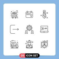 universal icono símbolos grupo de 9 9 moderno contornos de preferencia configurar atuendo ui cerrar sesión editable vector diseño elementos