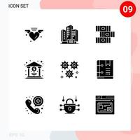 9 Universal Solid Glyphs Set for Web and Mobile Applications setting cog books growth finance Editable Vector Design Elements