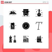 User Interface Pack of 9 Basic Solid Glyphs of clock drum christmas dollar business Editable Vector Design Elements