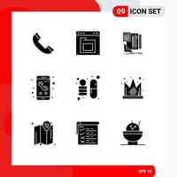 9 Universal Solid Glyphs Set for Web and Mobile Applications calling mobile interface call pen Editable Vector Design Elements