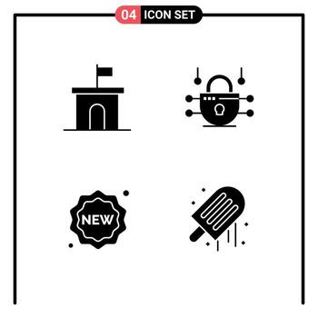 Set of 4 Vector Solid Glyphs on Grid for architecture label mario network shopping Editable Vector Design Elements