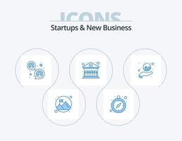 Startups And New Business Blue Icon Pack 5 Icon Design. . hand. focus group. graph. building vector