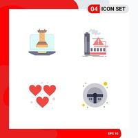 Editable Vector Line Pack of 4 Simple Flat Icons of digital heart marketing air game Editable Vector Design Elements