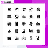 Mobile Interface Solid Glyph Set of 25 Pictograms of online world globe exercise telescope astronomy Editable Vector Design Elements