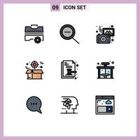 User Interface Pack of 9 Basic Filledline Flat Colors of document auction photos package crate Editable Vector Design Elements