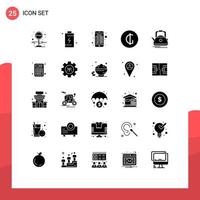 25 Creative Icons Modern Signs and Symbols of teapot tea internet banking paraguayan guarani Editable Vector Design Elements