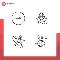 Group of 4 Filledline Flat Colors Signs and Symbols for control communication music labour phone call Editable Vector Design Elements