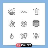 User Interface Pack of 9 Basic Outlines of eye security rainy notification alarm Editable Vector Design Elements