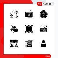 Pack of 9 Modern Solid Glyphs Signs and Symbols for Web Print Media such as straw hat fashion money beach navigation Editable Vector Design Elements