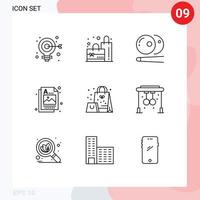 Set of 9 Commercial Outlines pack for present bag pool image graphic Editable Vector Design Elements