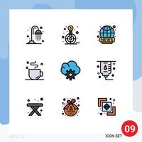 conjunto de 9 9 moderno ui íconos símbolos señales para controlar hora mundo amplio taza descanso editable vector diseño elementos