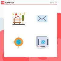 Pack of 4 Modern Flat Icons Signs and Symbols for Web Print Media such as bench focus park mail connected Editable Vector Design Elements