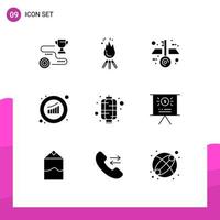 Modern Set of 9 Solid Glyphs and symbols such as statistics marketing camping growth keys Editable Vector Design Elements