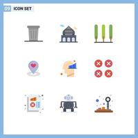 Universal Icon Symbols Group of 9 Modern Flat Colors of chart pin pray location finder location Editable Vector Design Elements