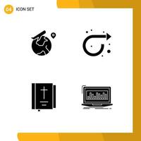 Pack of 4 creative Solid Glyphs of world book job repeat religion Editable Vector Design Elements