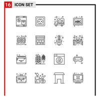 Modern Set of 16 Outlines Pictograph of school blocks power supply abc time Editable Vector Design Elements